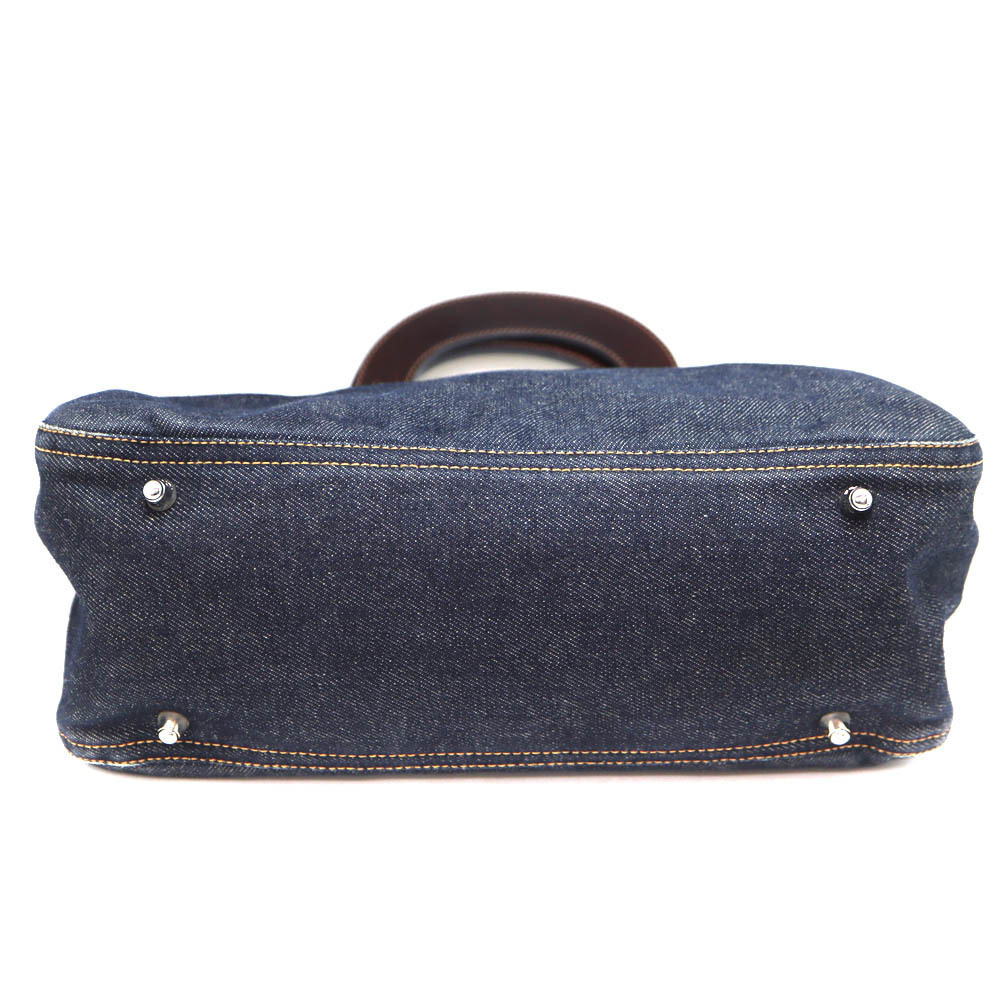 Fendi bag tote navy leather brown denim - Picture 5 of 6